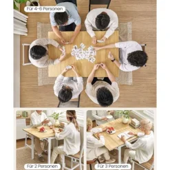 Rootz spisebord til 2-4 personer - Naturlig egefarve - Skyhvid - Spånpladestål - 78 cm x 120 cm x 76,2 cm - Bærbart foldbart bord