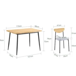 Rootz Spisebordssæt - 4 personers - Kompakt spisebordssæt - Pladsbesparende - MDF & Stål - 110cm x 76cm x 70cm