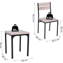 Rootz Spisebordssæt - 3-delt - 1 spisebord - 2 spisebordsstole - MDF - metal - trælook - sort