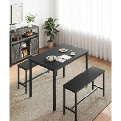 Rootz Spisebordssæt - Spånpladebord - Stålbænk - Moderne - 70cm x 110cm x 75cm