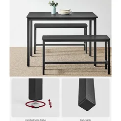 Rootz Spisebordssæt - Spånpladebord - Stålbænk - Moderne - 70cm x 110cm x 75cm