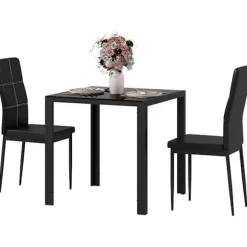 Rootz spisebordssæt med 2 polstrede sorte stole - Spisepladser - Pladsbesparende - Ergonomisk komfort - 75L x 50,5W x 75H cm