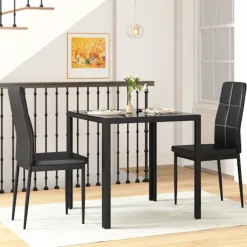 Rootz spisebordssæt med 2 polstrede sorte stole - Spisepladser - Pladsbesparende - Ergonomisk komfort - 75L x 50,5W x 75H cm