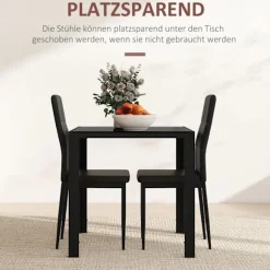 Rootz spisebordssæt med 2 polstrede sorte stole - Spisepladser - Pladsbesparende - Ergonomisk komfort - 75L x 50,5W x 75H cm