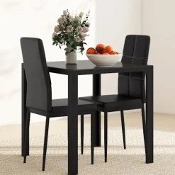 Rootz spisebordssæt med 2 polstrede sorte stole - Spisepladser - Pladsbesparende - Ergonomisk komfort - 75L x 50,5W x 75H cm