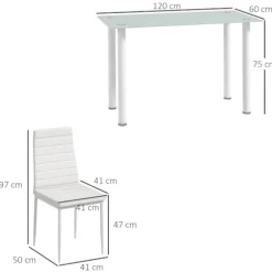 Rootz Spisegruppe - Spisebord med 4 stole - Moderne Design - Glasbord - Kunstlæder - Hvid - 120cm x 60cm x 97cm