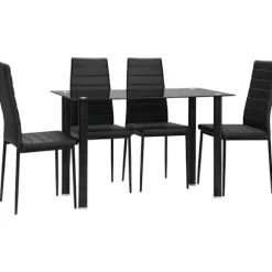 Rootz Spisegruppe - Spisebord med 4 stole - Moderne Design - Glasbord - Kunstlæder - Sort - 120cm x 60cm x 97cm