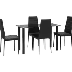 Rootz Spisegruppe - Spisebord med 4 stole - Moderne Design - Glasbord - Kunstlæder - Sort - 120cm x 60cm x 97cm