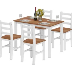 Rootz Spisegruppe Sæt - Spisebord - 4 Stole - Pladsbesparende - Fyrretræ - Brun+Hvid - Bord 108cm x 77cm; Stol 42cm x 46cm x 86cm