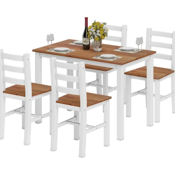 Rootz Spisegruppe Sæt - Spisebord - 4 Stole - Pladsbesparende - Fyrretræ - Brun+Hvid - Bord 108cm x 77cm; Stol 42cm x 46cm x 86cm