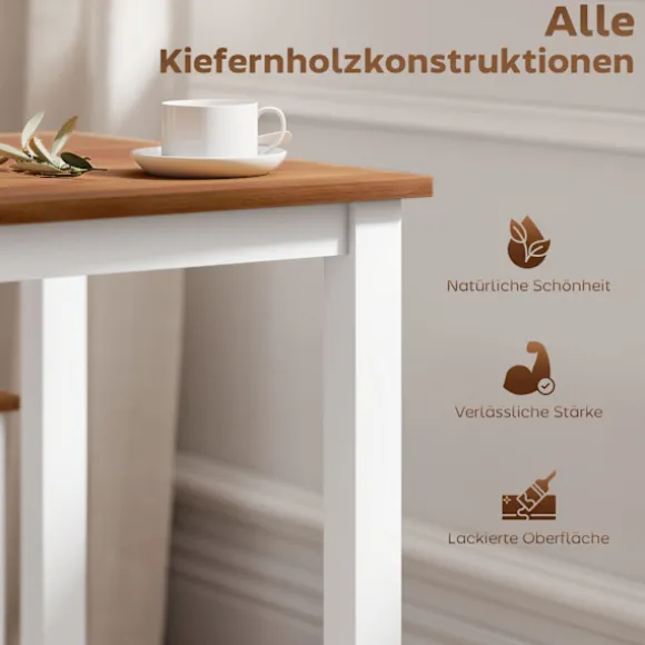 Rootz Spisegruppe Sæt - Spisebord - 4 Stole - Pladsbesparende - Fyrretræ - Brun+Hvid - Bord 108cm x 77cm; Stol 42cm x 46cm x 86cm