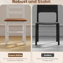 Rootz Spisegruppe Sæt - Spisebord - 4 Stole - Pladsbesparende - Fyrretræ - Brun+Hvid - Bord 108cm x 77cm; Stol 42cm x 46cm x 86cm