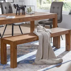 Rootz spisestuebænk massivt træ Sheesham 140 x 45 x 35 cm træbænk naturprodukt Køkkenbænk i landlig stil