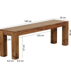 Rootz spisestuebænk massivt træ Sheesham 140 x 45 x 35 cm træbænk naturprodukt Køkkenbænk i landlig stil