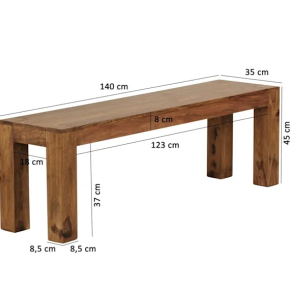 Rootz spisestuebænk massivt træ Sheesham 140 x 45 x 35 cm træbænk naturprodukt Køkkenbænk i landlig stil
