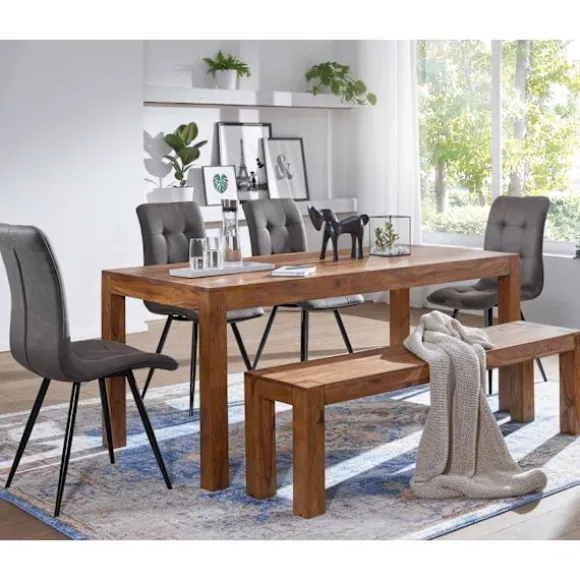 Rootz spisestuebænk massivt træ Sheesham 140 x 45 x 35 cm træbænk naturprodukt Køkkenbænk i landlig stil