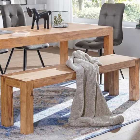 Rootz spisestuebænk massiv træ akacie 120 x 45 x 35 cm træbænk naturprodukt Køkkenbænk i landlig stil