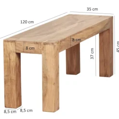 Rootz spisestuebænk massiv træ akacie 120 x 45 x 35 cm træbænk naturprodukt Køkkenbænk i landlig stil