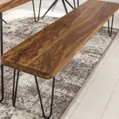 Rootz spisestuebænk massivt træ Sheesham 120 x 45 x 40 cm træbænk naturprodukt Køkkenbænk i landlig stil