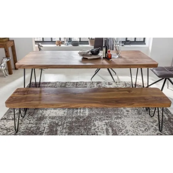 Rootz spisestuebænk massivt træ Sheesham 120 x 45 x 40 cm træbænk naturprodukt Køkkenbænk i landlig stil