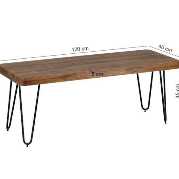 Rootz spisestuebænk massivt træ Sheesham 120 x 45 x 40 cm træbænk naturprodukt Køkkenbænk i landlig stil