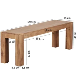 Rootz spisestuebænk massiv træ akacie 140 x 45 x 35 cm træbænk naturprodukt Køkkenbænk i landlig stil