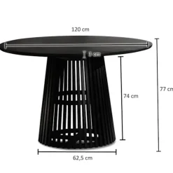 Rootz spisestuebord - moderne rundt køkkenbord - massivt træ, håndlavet - unikt design, holdbart, let at samle - 120 cm x 120 cm x 77 cm - sort