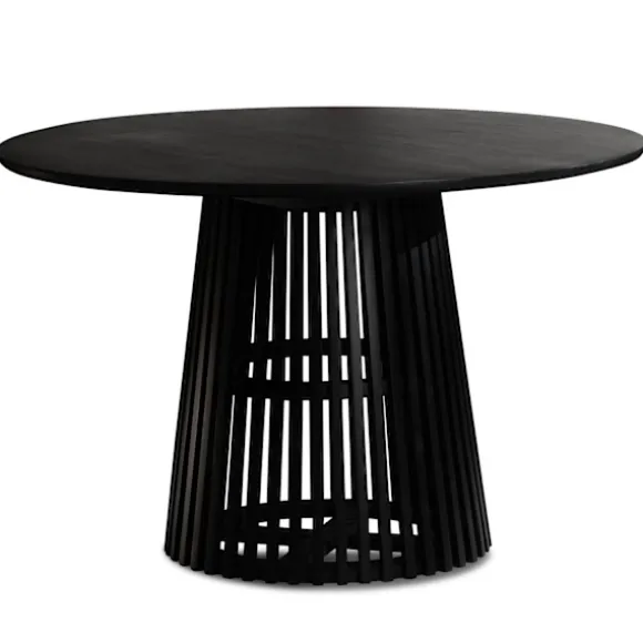 Rootz spisestuebord - moderne rundt køkkenbord - massivt træ, håndlavet - unikt design, holdbart, let at samle - 120 cm x 120 cm x 77 cm - sort