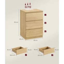 Rootz spånplade sengebord - Natbord - Endebord - Ibenholtssort - Letvægts - Robust - Nem montering - 35 cm x 40 cm x 59 cm