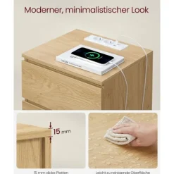 Rootz spånplade sengebord - Natbord - Endebord - Ibenholtssort - Letvægts - Robust - Nem montering - 35 cm x 40 cm x 59 cm
