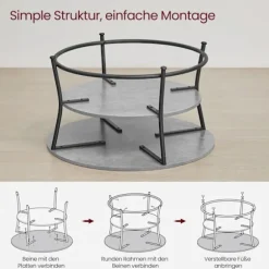Rootz spånplade stål Sofabord - Sidebord - Stuebord - 80 cm x 46,5 cm - Beton Grå-Ink Sort - 10,6 kg - 50 kg Kapacitet