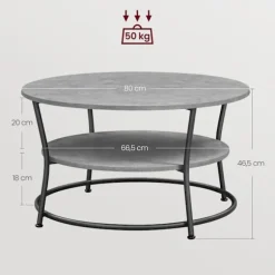 Rootz spånplade stål Sofabord - Sidebord - Stuebord - 80 cm x 46,5 cm - Beton Grå-Ink Sort - 10,6 kg - 50 kg Kapacitet