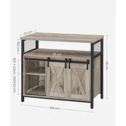 Rootz spånplade stålskænk - Greige Sort - Opbevaringsskab - Justerbare hylder - 33cm x 100cm x 80cm