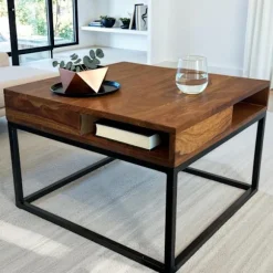 Rootz Square Sofabord - Accent Bord - Moderne Bord - Rigelig opbevaring - 60 cm x 60 cm x 40 cm - Brun & Sort