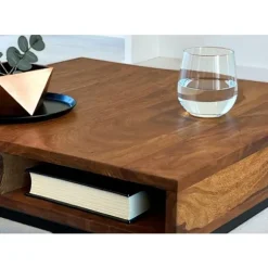 Rootz Square Sofabord - Accent Bord - Moderne Bord - Rigelig opbevaring - 60 cm x 60 cm x 40 cm - Brun & Sort