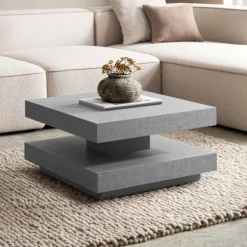 Rootz Square sofabord - Moderne centerbord - Matt Concrete Design - Rigelig opbevaring - 60 cm x 60 cm x 34 cm