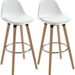 Rootz sæt med 2 barstole - Barstole - Scandi Design - Fodstøtte - Kunstlæder - Naturlig + Hvid - 38,5 cm x 42,5 cm x 91 cm