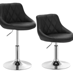 Rootz sæt med 2 barstole - Justerbare bordstole - Drejelige barstole - Komfortable, alsidige, robuste - Kunstlæder og krom - 47 cm x 37 cm x 66-82 cm | Fyndiq
