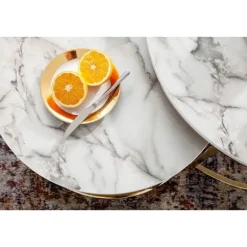 Rootz Sæt med 2 hvidguld Marmorlook Sofabord Rundt Moderne - Sofaborde 2-delt metal - Runde stueborde - Design indskudsborde