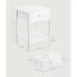 Rootz sæt med 2 mathvide sengeborde - natborde - spånplader og stålkonstruktion - 40 cm x 40 cm x 55 cm - 20 kg overfladekapacitet - 10 kg skuffekapac | Fyndiq
