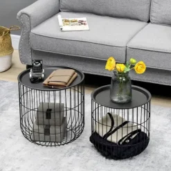 Rootz sæt med 2 sideborde i scandi-design - med opbevaringsplads - kan stables - komfortabel sofa - stål - sort - 40 cm x 40 cm x 40 cm