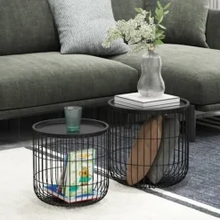 Rootz sæt med 2 sideborde i scandi-design - med opbevaringsplads - kan stables - komfortabel sofa - stål - sort - 40 cm x 40 cm x 40 cm