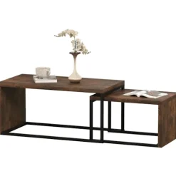 Rootz Sæt med 2 sofaborde - Sofabord - Sidebord - Moderne stil - MDF & Metal - 90 x 48 x 42 cm / 59 x 42 x 36 cm - sort + brun