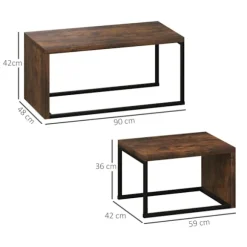 Rootz Sæt med 2 sofaborde - Sofabord - Sidebord - Moderne stil - MDF & Metal - 90 x 48 x 42 cm / 59 x 42 x 36 cm - sort + brun