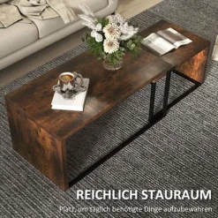 Rootz Sæt med 2 sofaborde - Sofabord - Sidebord - Moderne stil - MDF & Metal - 90 x 48 x 42 cm / 59 x 42 x 36 cm - sort + brun