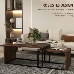 Rootz Sæt med 2 sofaborde - Sofabord - Sidebord - Moderne stil - MDF & Metal - 90 x 48 x 42 cm / 59 x 42 x 36 cm - sort + brun