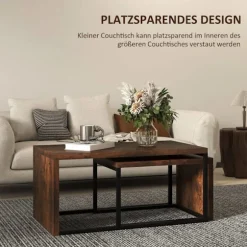 Rootz Sæt med 2 sofaborde - Sofabord - Sidebord - Moderne stil - MDF & Metal - 90 x 48 x 42 cm / 59 x 42 x 36 cm - sort + brun