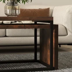 Rootz Sæt med 2 sofaborde - Sofabord - Sidebord - Moderne stil - MDF & Metal - 90 x 48 x 42 cm / 59 x 42 x 36 cm - sort + brun