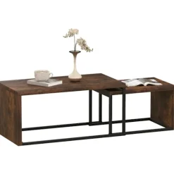 Rootz Sæt med 2 sofaborde - Sofabord - Sidebord - Moderne stil - MDF & Metal - 90 x 48 x 42 cm / 59 x 42 x 36 cm - sort + brun