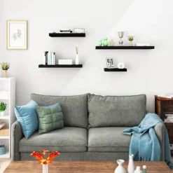 Rootz sæt med 4 væghylder - Displayhylder - Opbevaringsreoler - Holdbar MDF & PVC finer - Nem installation - Fugtbestandig - Understøtter op til 15 kg | Fyndiq